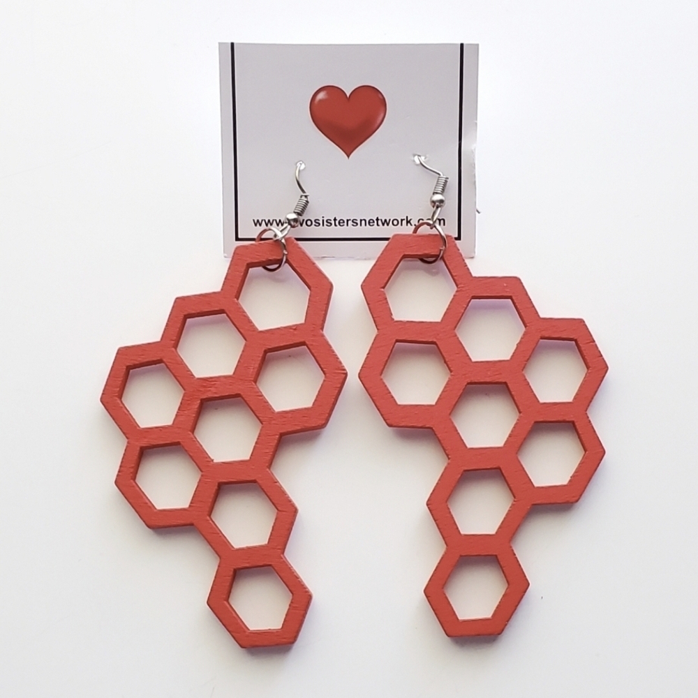 Geometric Honeycomb Earrings in Red